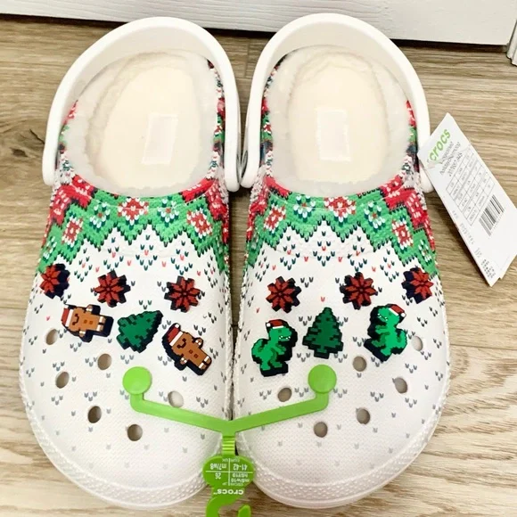 Crocs Classic Lined Holiday Charm Clog - Christmas White - Womens 10 - M8 - NEW - Picture 5 of 9